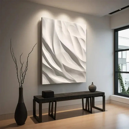 Tableau artistique abstrait 3D sur toile dans un intérieur moderne avec décoration sobre et épurée