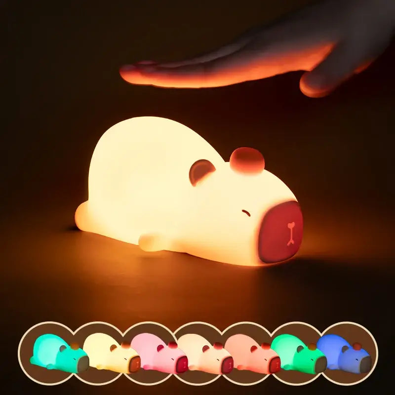 Veilleuse Capybara LED en différentes couleurs pour chambre - lumière douce et apaisante, design mignon pour enfants et adultes.