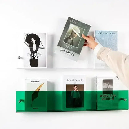 Transparent acrylique étagère murale avec magazines et livres, organisateur moderne pour décoration intérieure